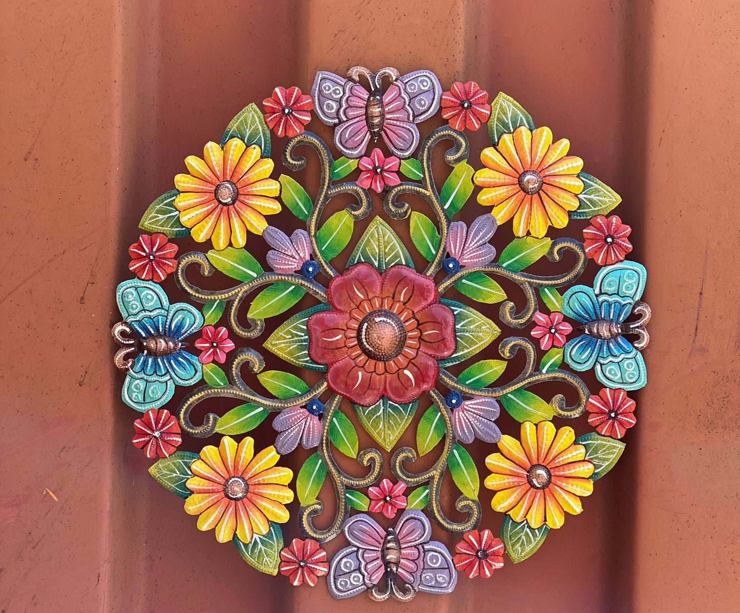15" Spring Flowers & Butterflies Garden Wall Hanging Painted