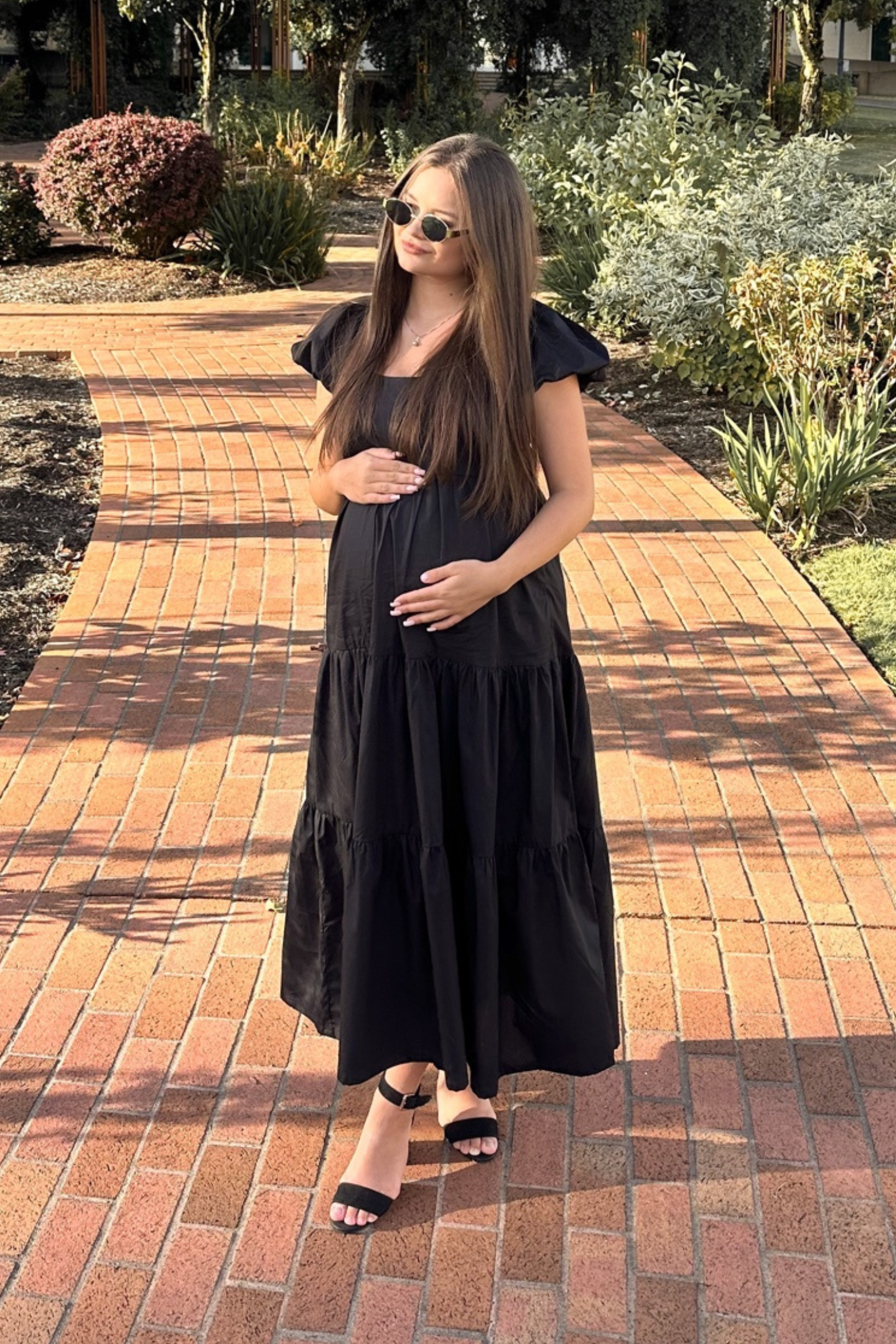 Puff Sleeved Tiered Maxi Dress in Black