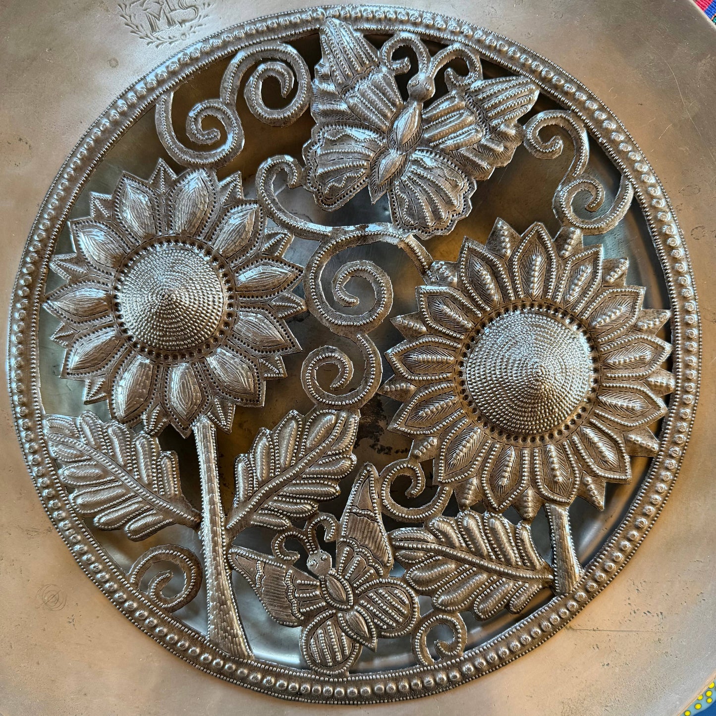 Haitian Sunflower & Butterfly Metal Wall Sculpture by Jorby