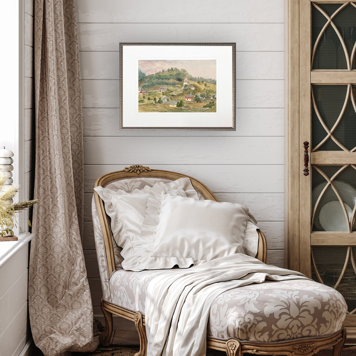 Town Landscape in Silver-Beaded Frame