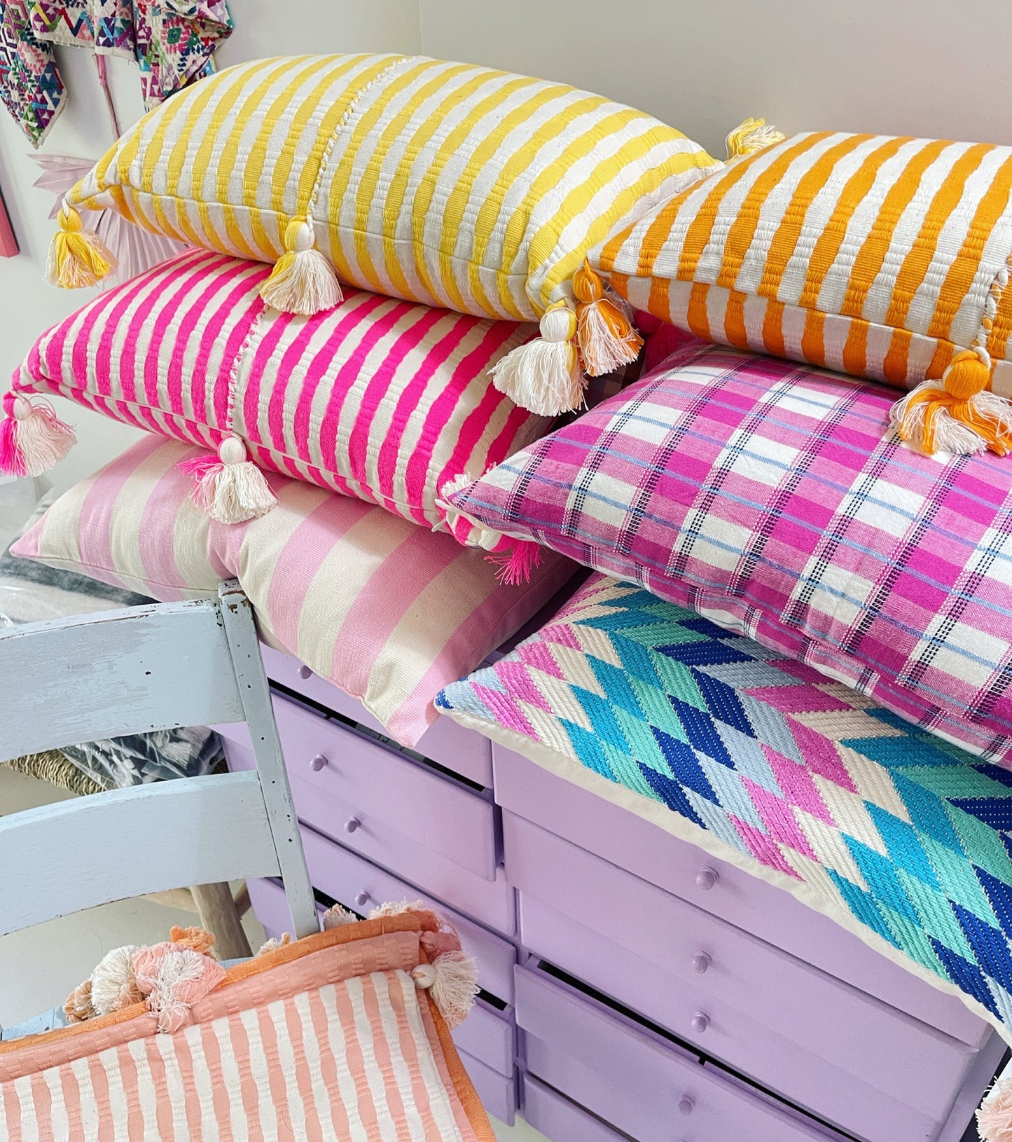 Archive NY San Andres Gingham Pink Square Pillow