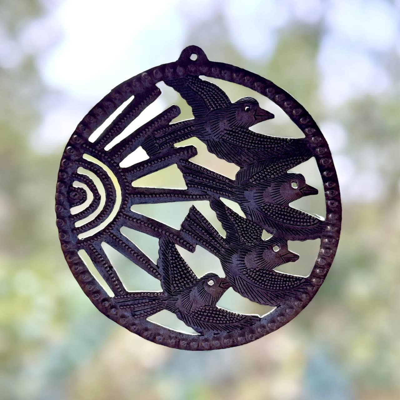 Handmade Ornament, Tropical Sunset with Birds 5.75"