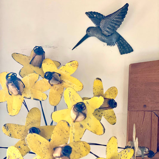 6" Set of 2 Hummingbirds, 3D Wings, Home Garden Accent Ornaments, Handmade, Haitian