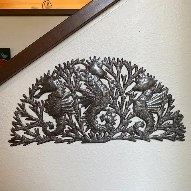 Metal Seahorse Arch, Handmade Wall Decor, Nautical 22"x11"