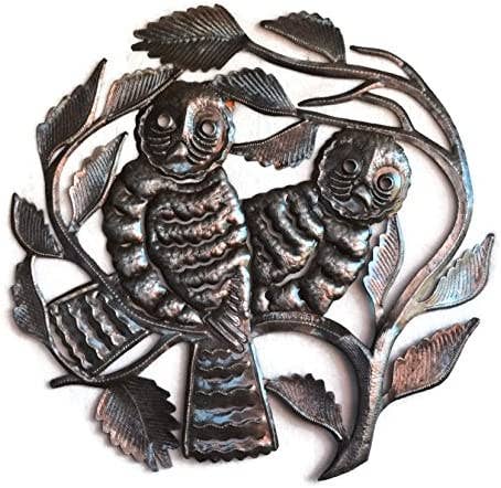 Owl Metal Wall Art, Handmade in Haiti 22" x 22" Unique Sculpture Display Indoor or Outdoor