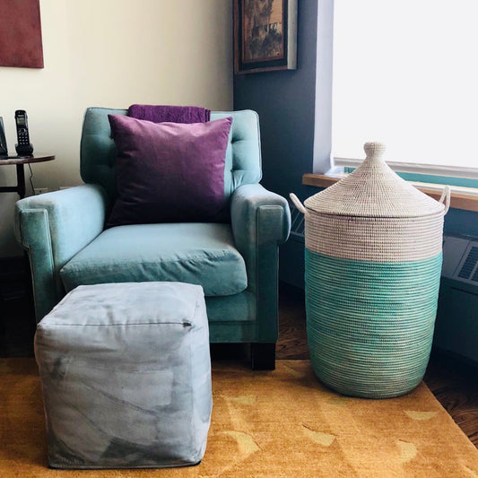 Large Two-Tone Basket - Turquoise + White