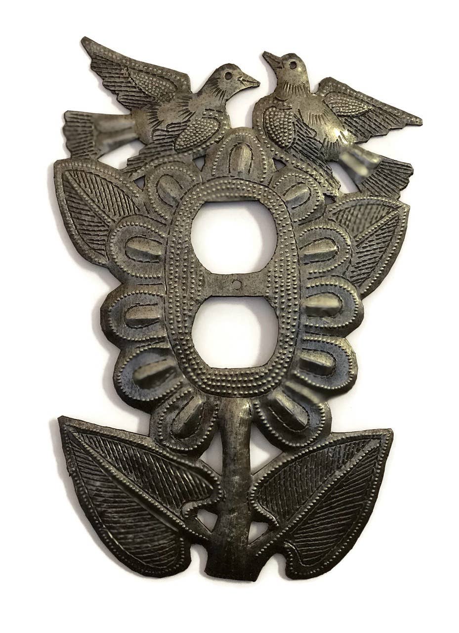 Handmade Outlet Cover Sunflower Birds Haitian Metal Art