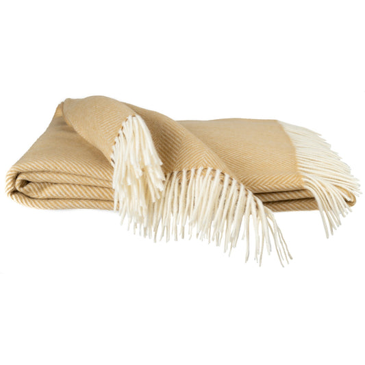 Southampton Home Merino Wool Herringbone Throw - Wheat Tassel
