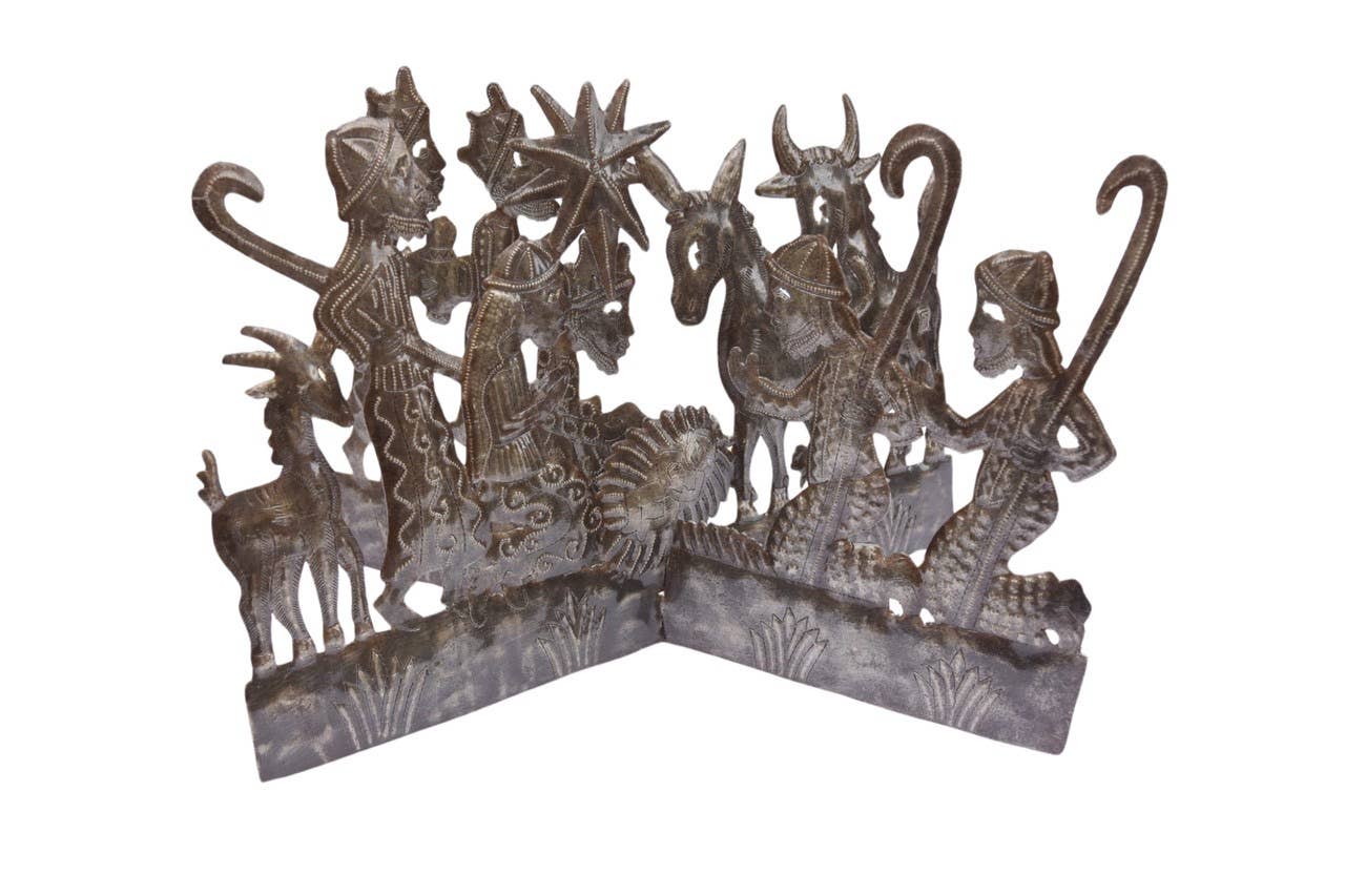 Haitian Metal 2-Panel Nativity Handmade Dimensional