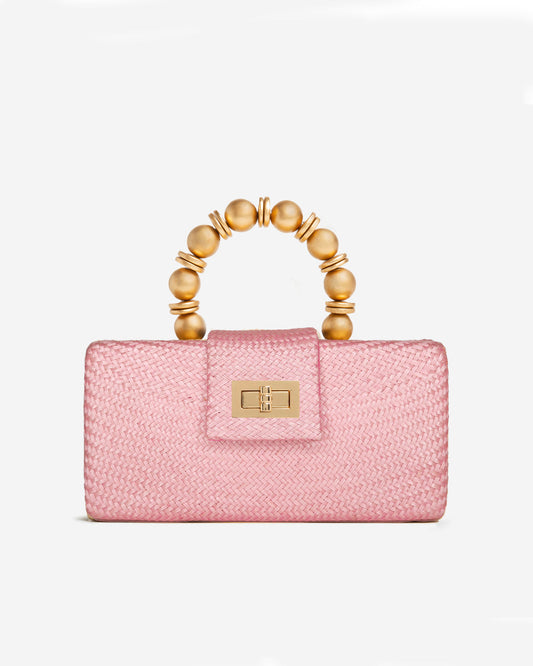THE SERENA Light Pink Woven Straw Clutch Bag