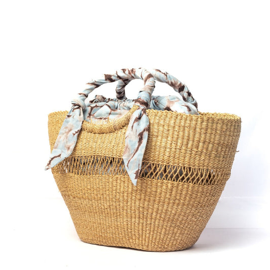 Butterfly Bag Medium - Natural w/ Light Blue, White and Brown Lining