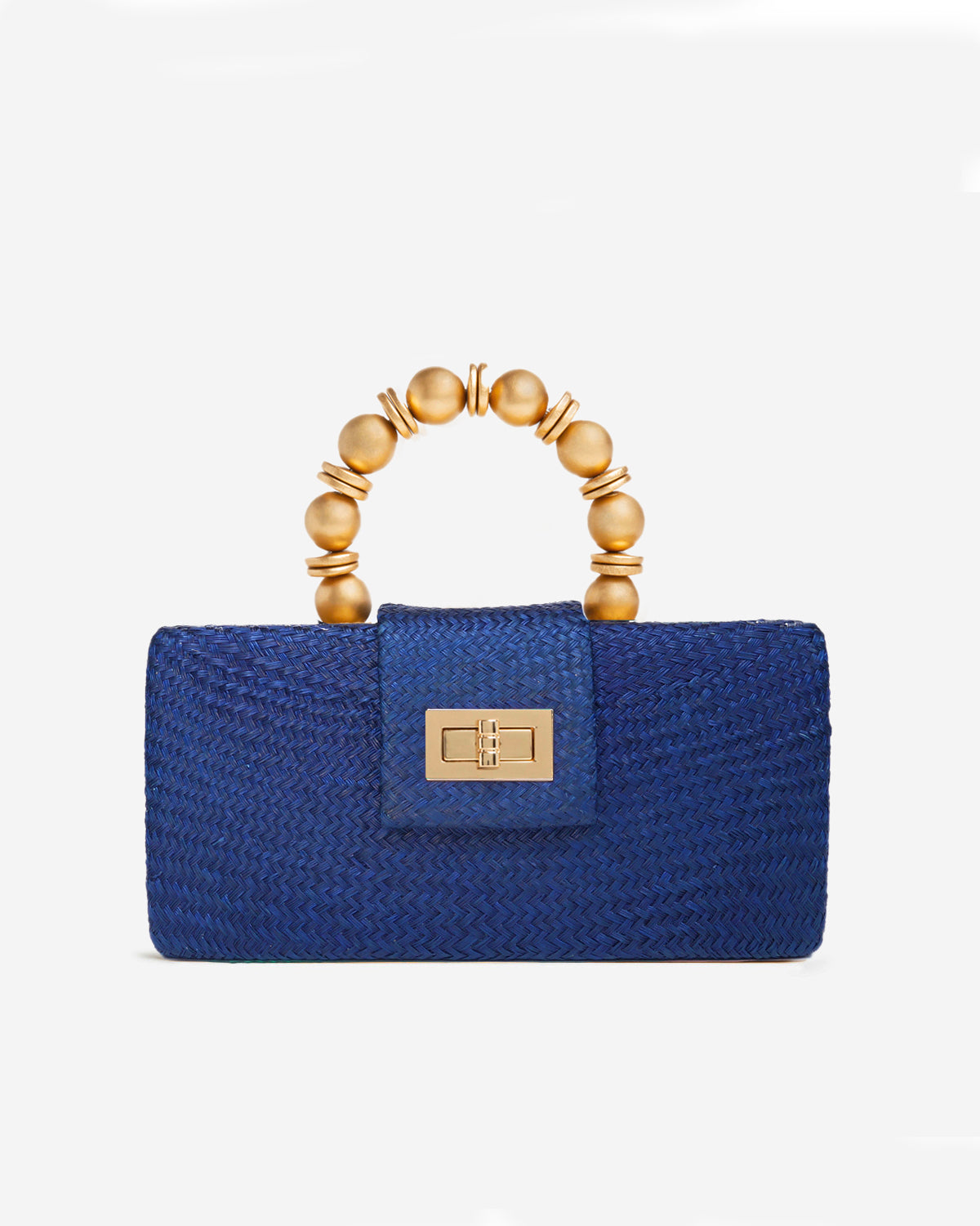 THE SERENA Blue Woven Straw Clutch Bag