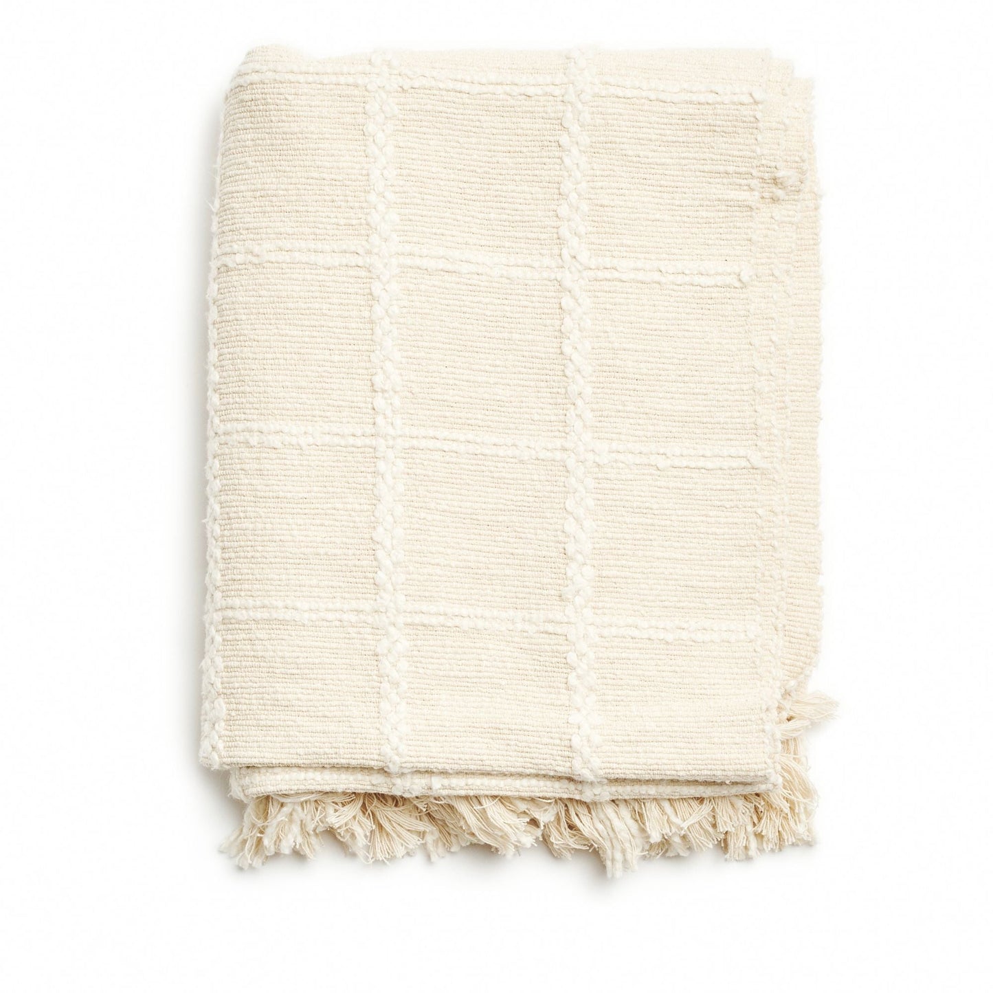 Sea Shell White Textured Checks Handloom Throw