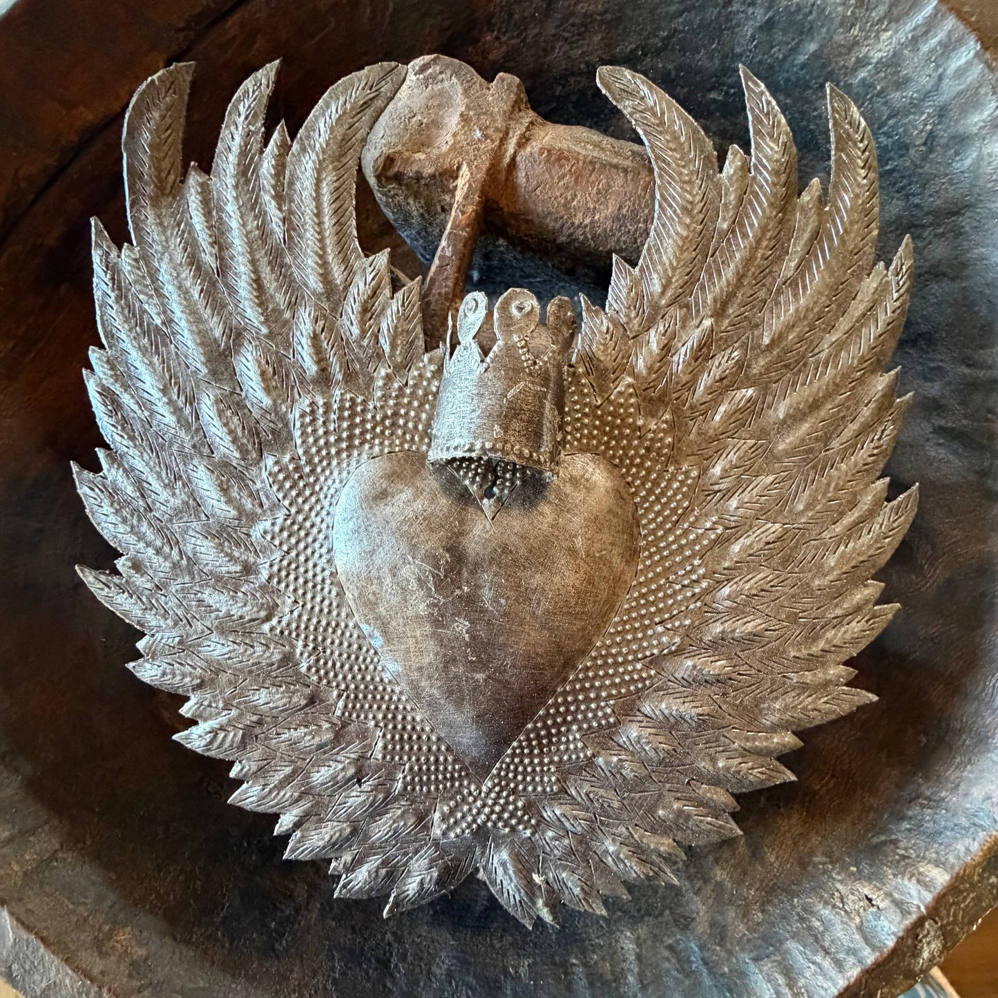 Sacred Heart Angel Wings Crown Haitian Metal Art Handmade