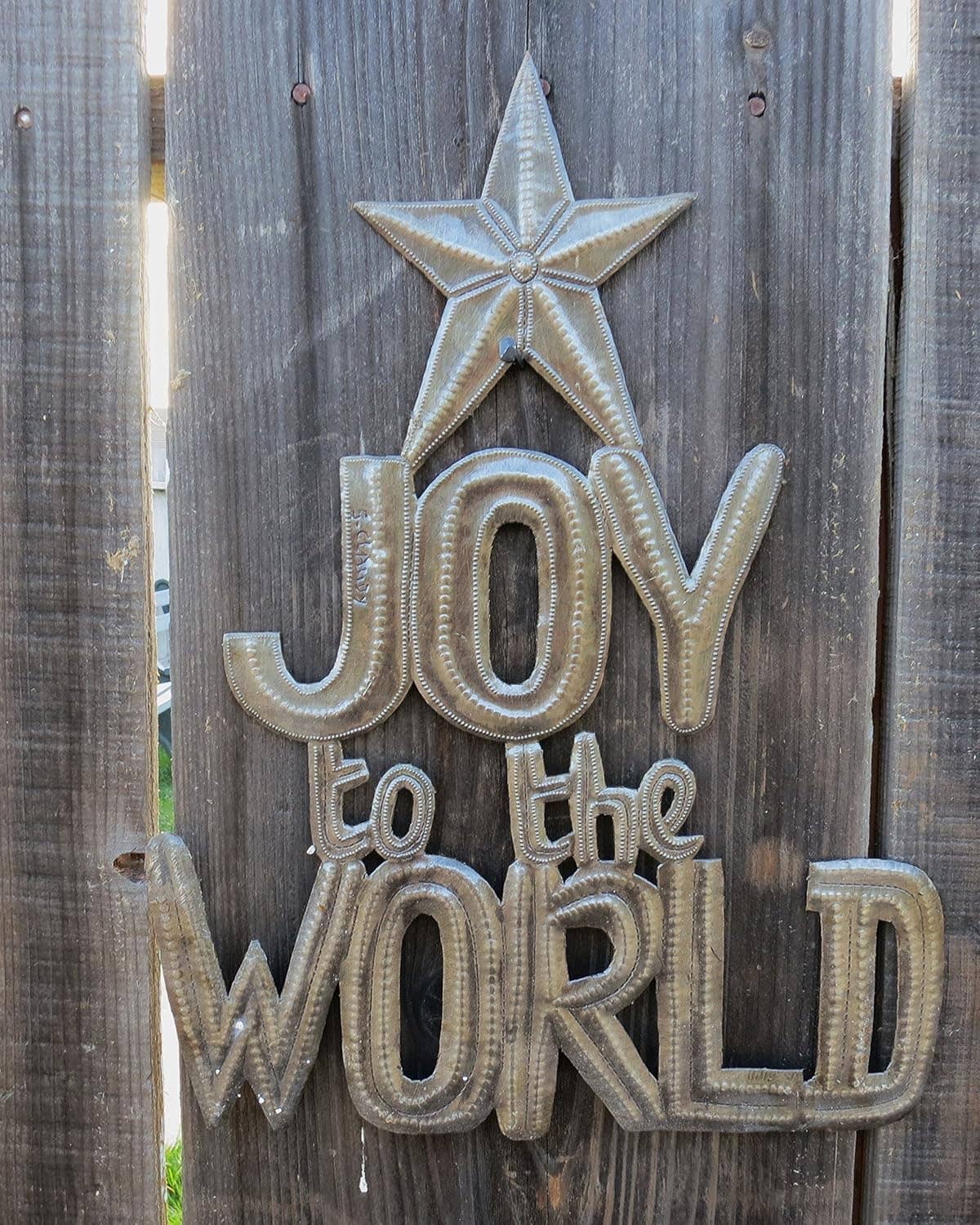 Joy to the World Haitian Metal Art, Handmade Upcycled