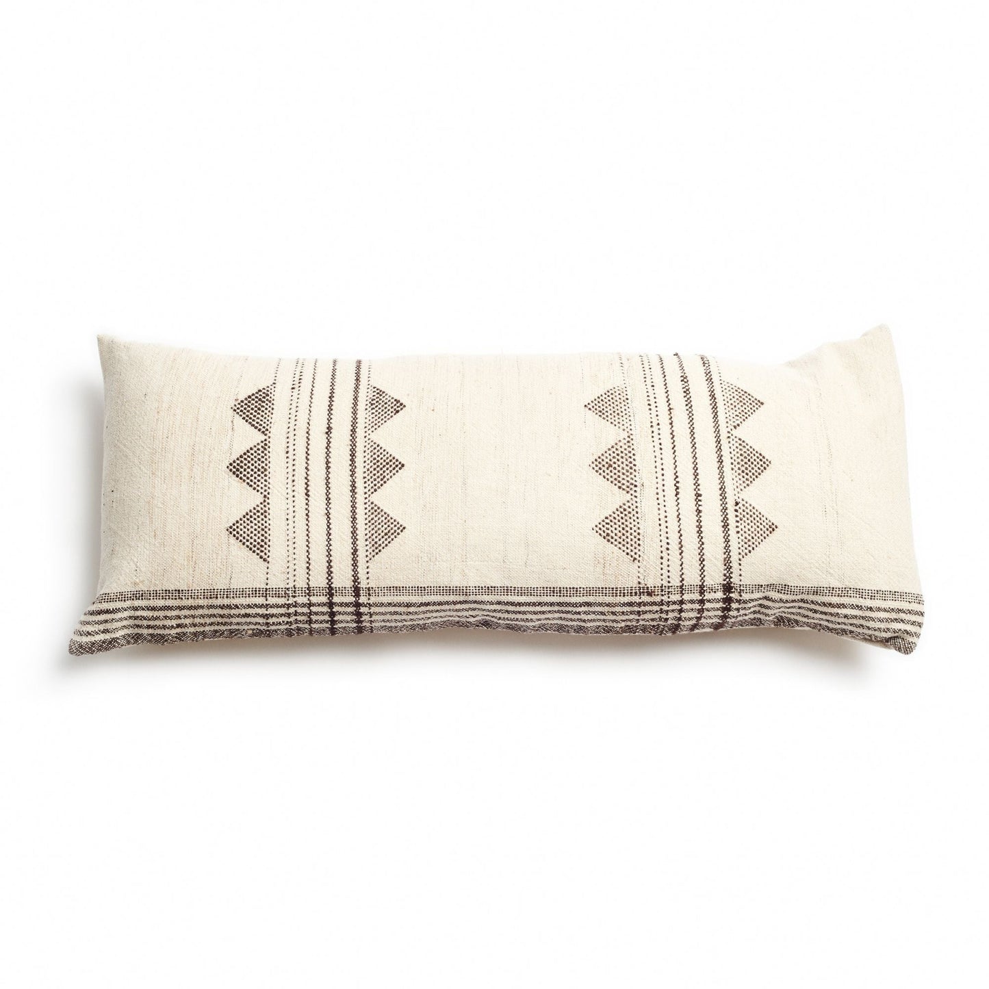 Kora White And Black Large Artisanal Handwoven Lumbar Pillow