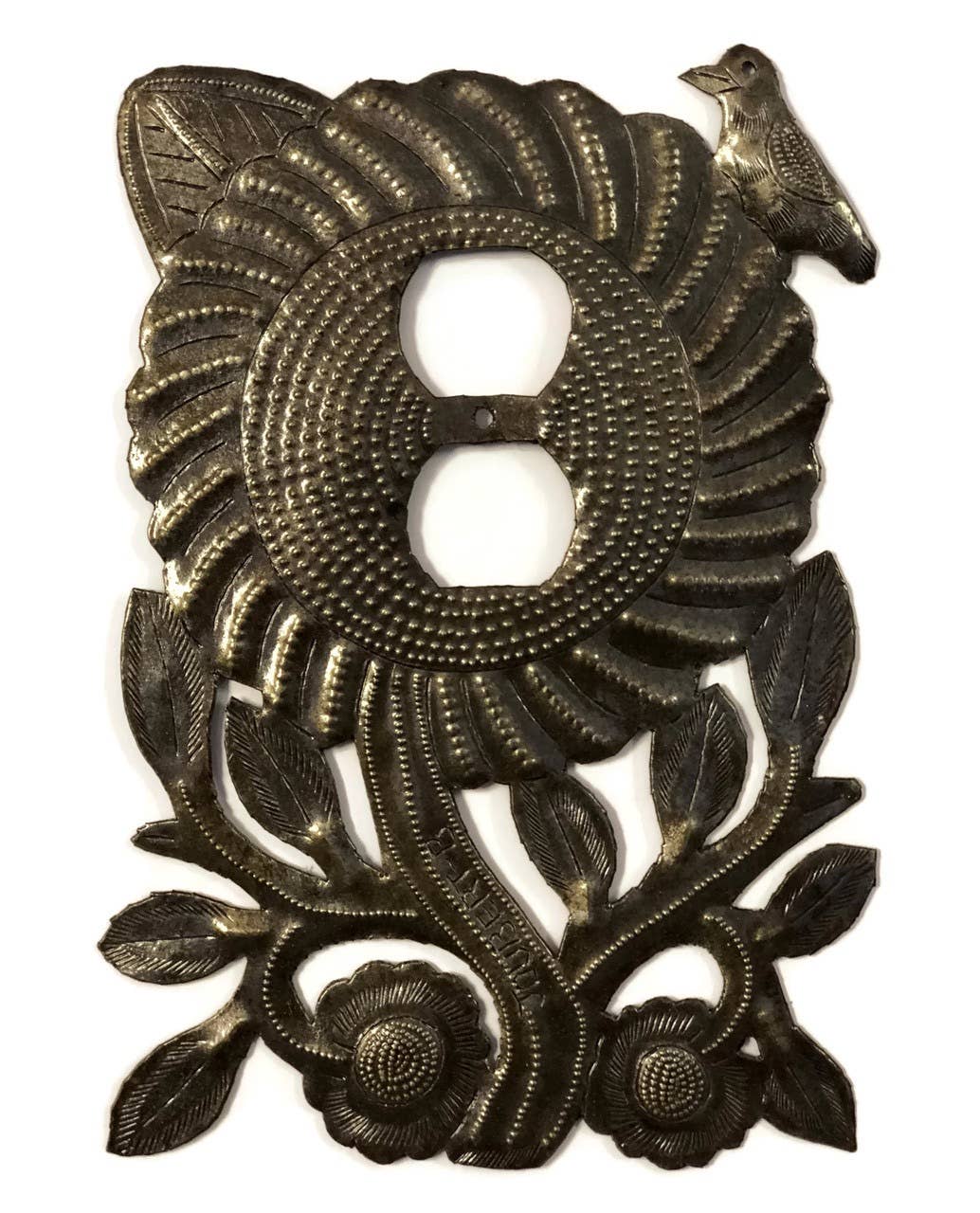 Handmade Outlet Cover Sunflower Bird Haitian Metal Art