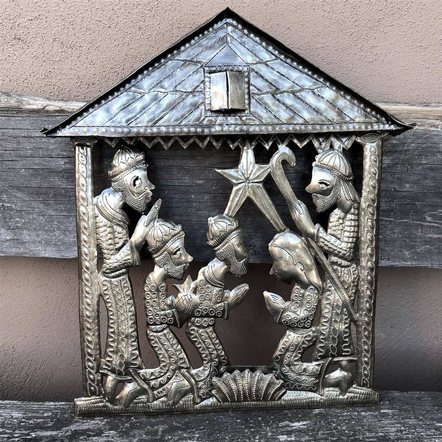 Nativity with Magi – Haitian Recycled Steel Wall Art 12"x14"