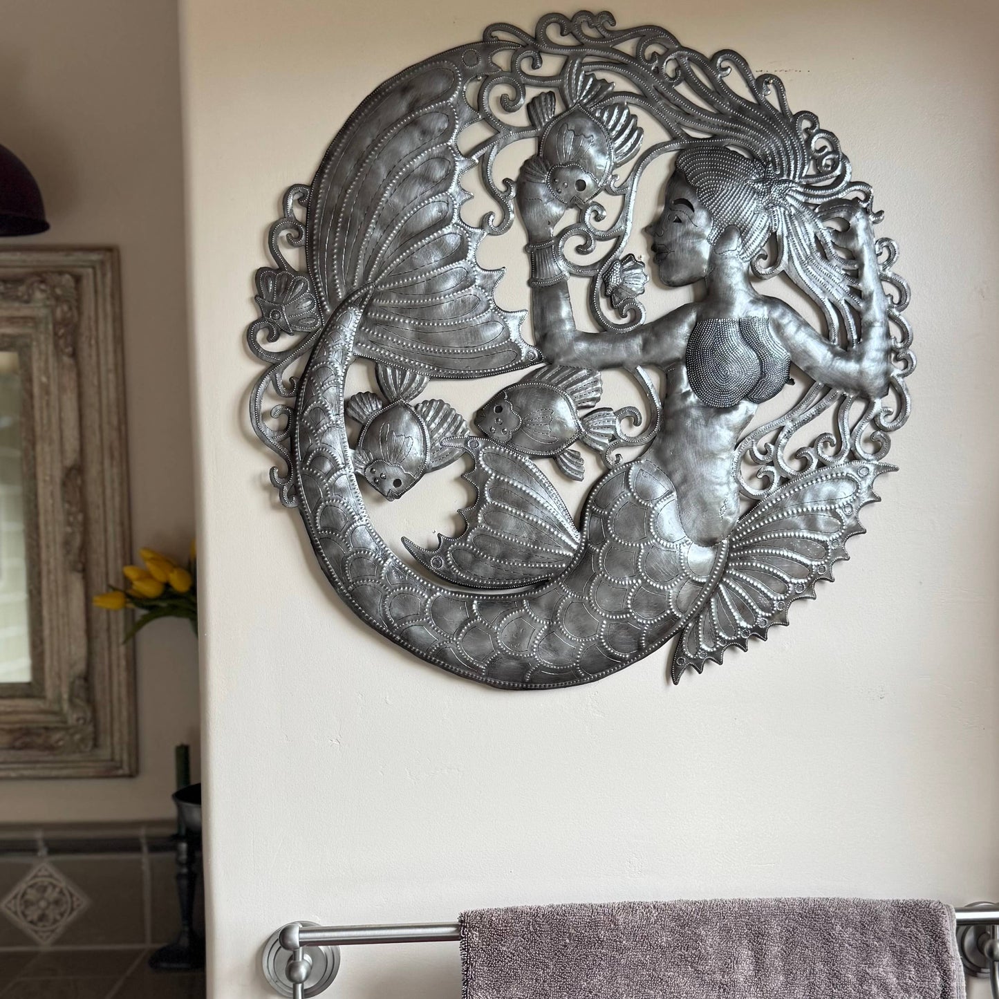 Haitian Metal Mermaid & Fish Wall Art – 23" Fair Trade