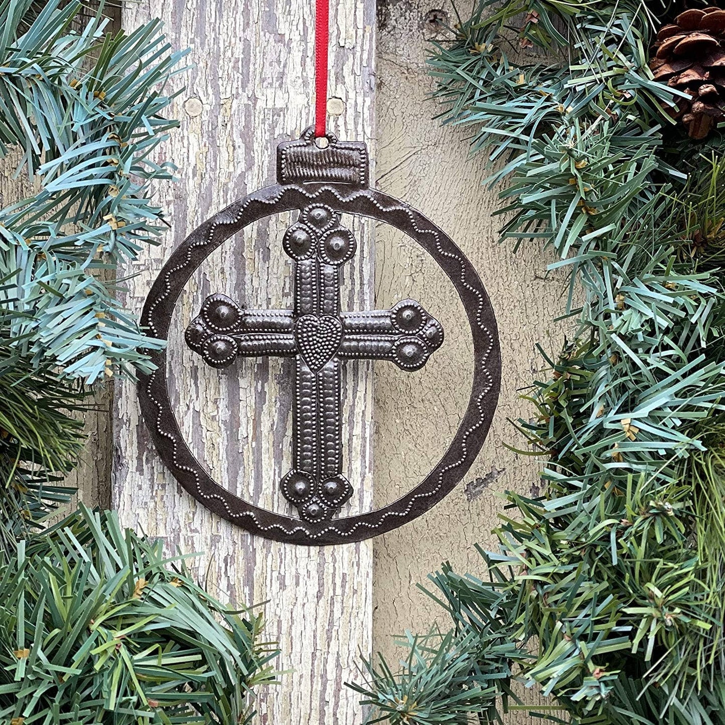 5.5" Handmade Cross Ornament, Fair Trade, Recycled