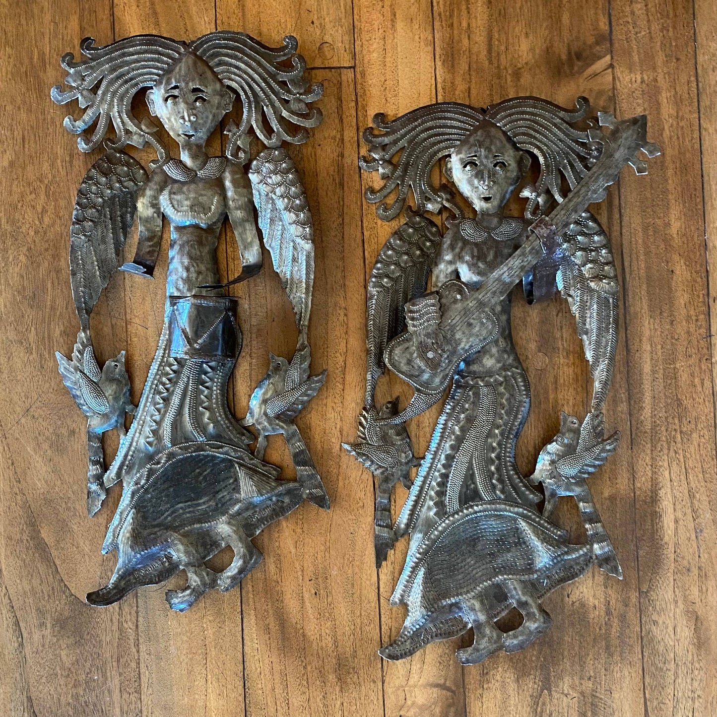 Angel with Guitar, Metal Wall Decor, Recycled, 15" x 28"