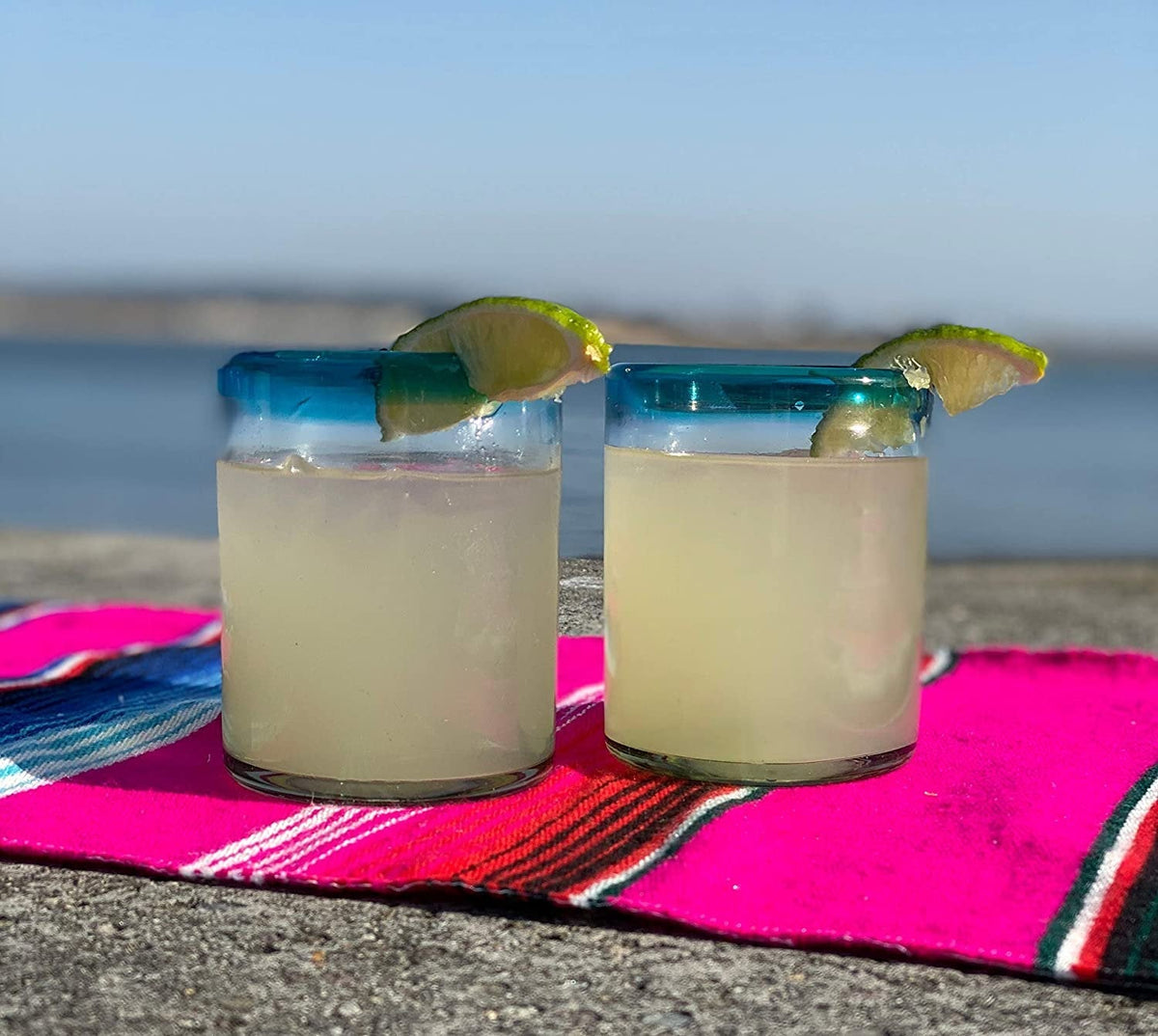 Aqua Rim Tumbler Glasses - Set of 6