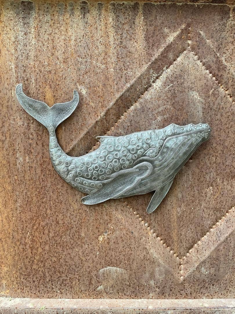 Haitian Metal Whale Wall Art 13"x11" Handmade Sculpture