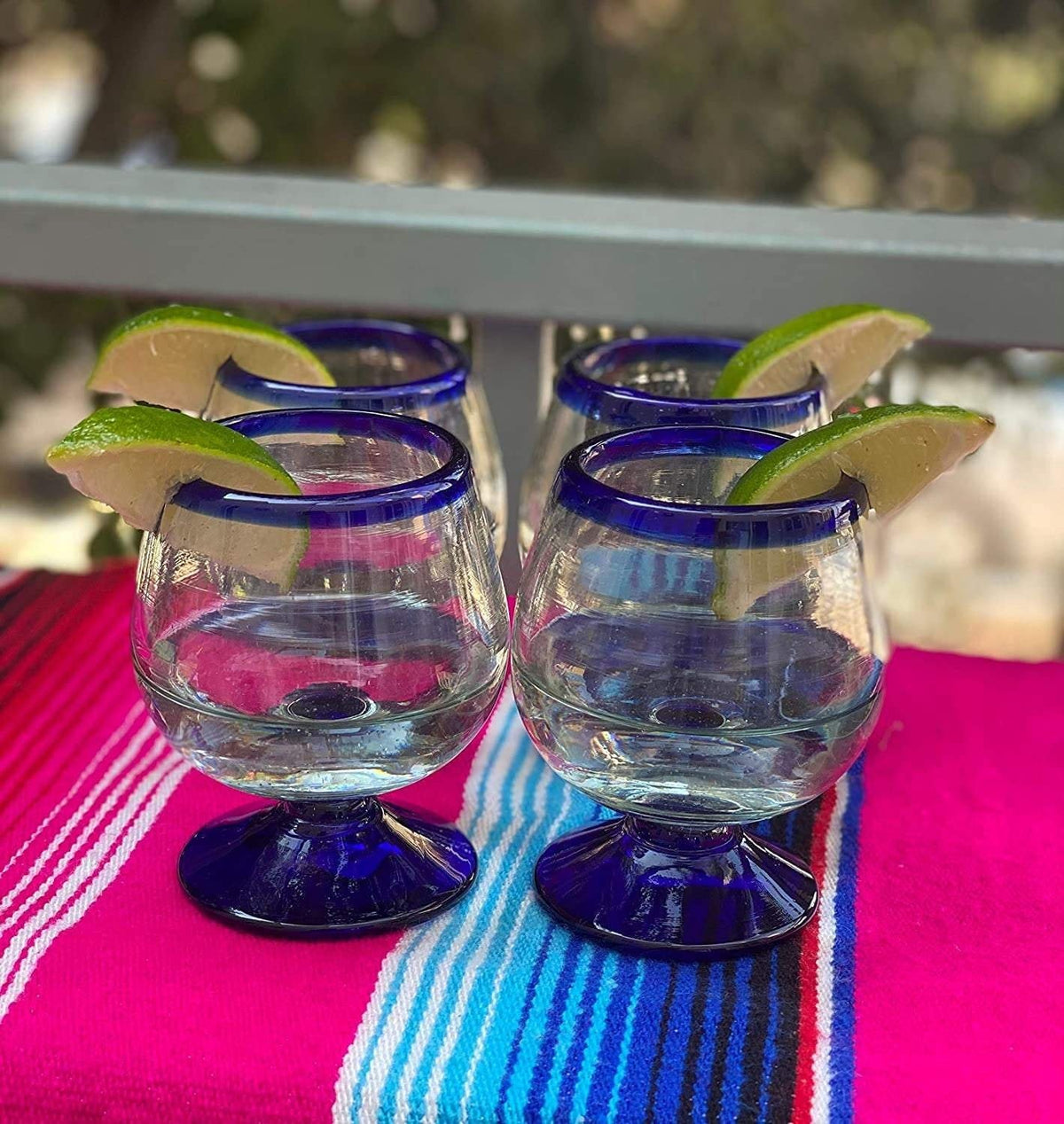 Cobalt Blue Rim Cognac Snifter Tequila Glasses - Set of 4