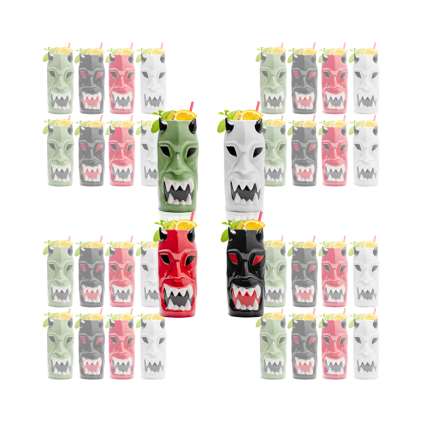 Ceramic Horned Hawaiian Tiki Mugs