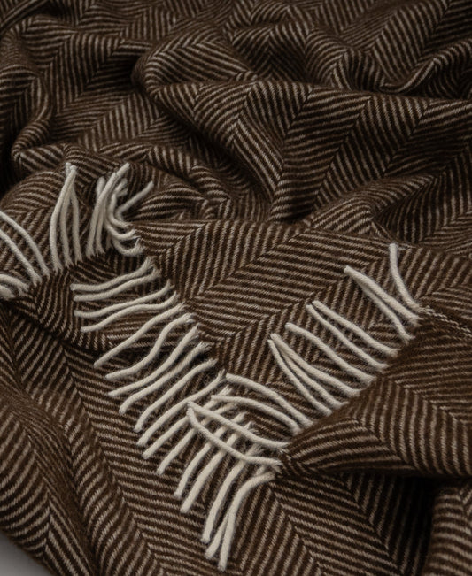 Highland Tweeds Herringbone Pure New Wool Throw - Vanilla Bean