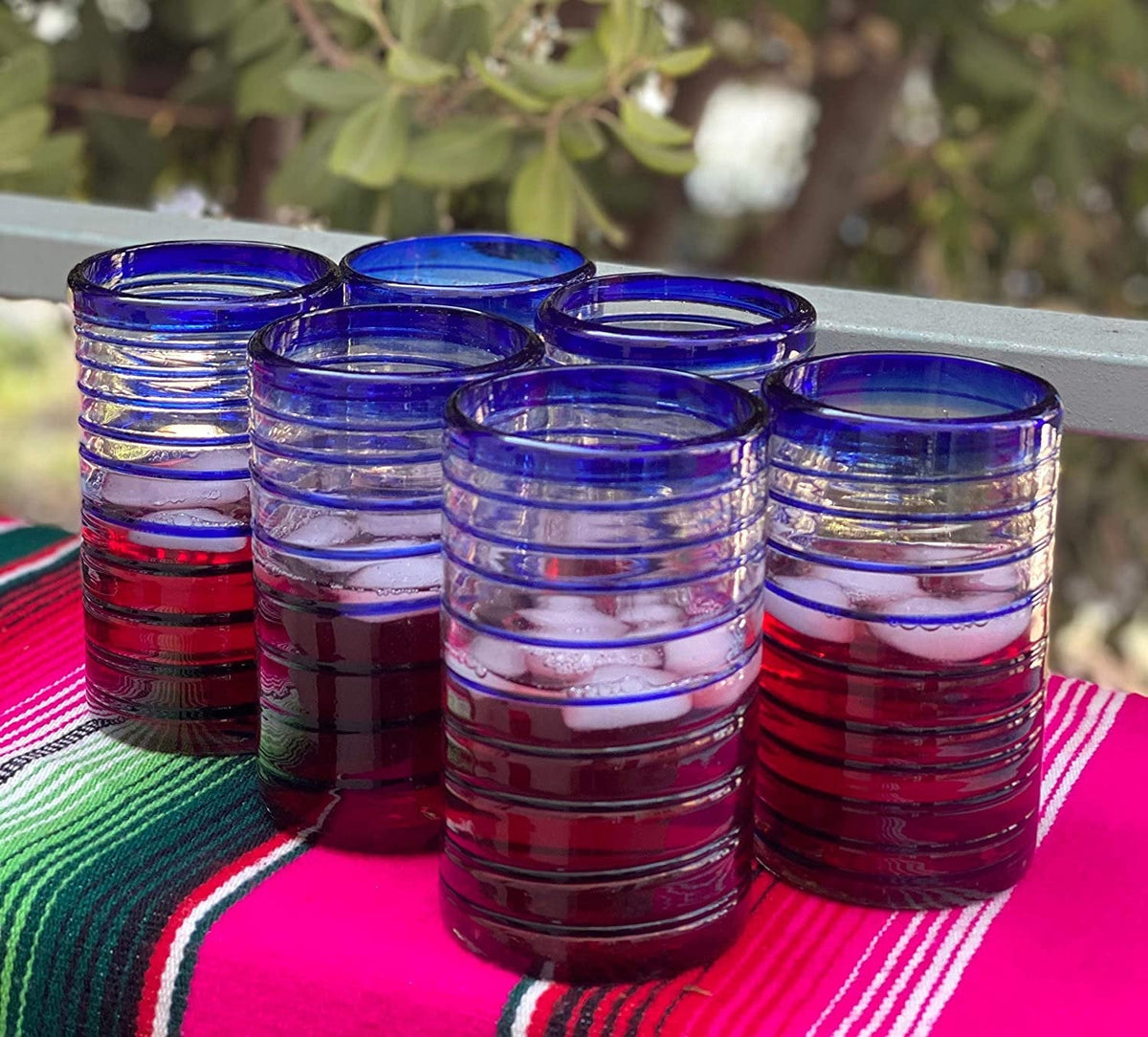 Cobalt Blue Spiral Design Drinking Glasses - Set of 6