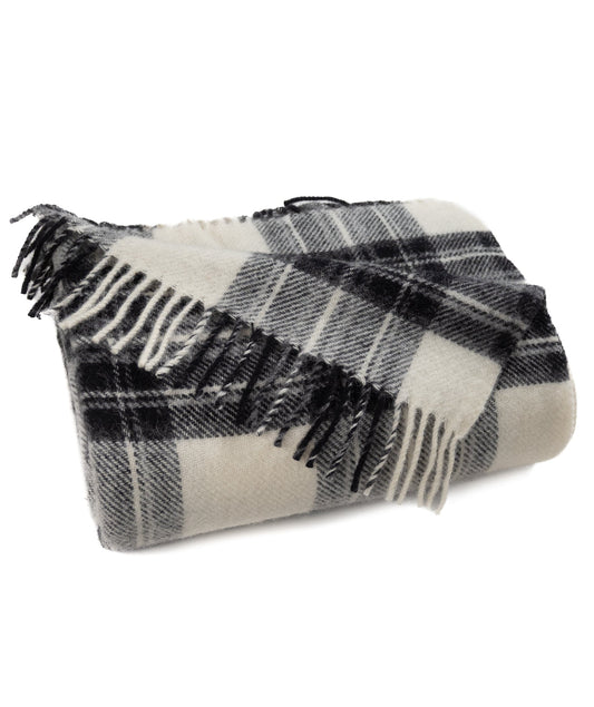 Highland Tweeds Pure New Wool Fluffy Throw - Grey Dress Stewart