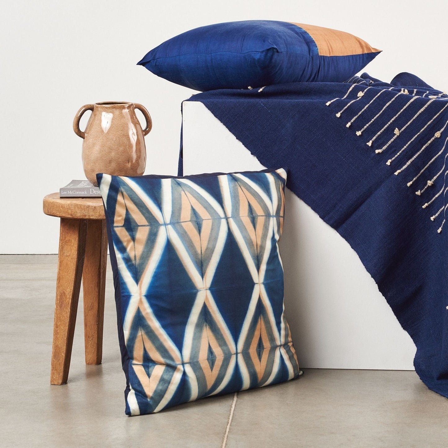 Tisa Indigo Handcrafted Shibori Geometri Print Mulberry Silk Pillow