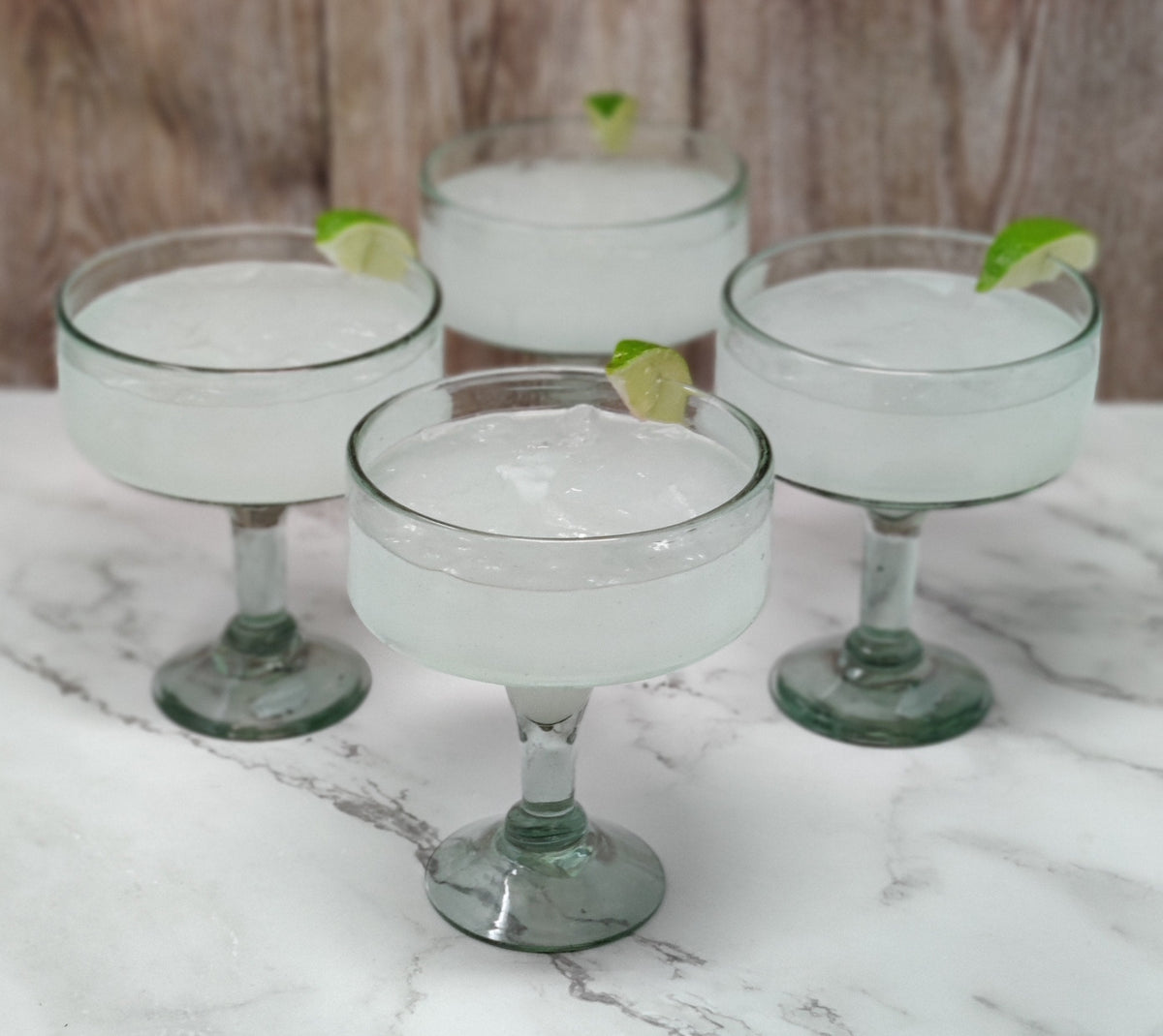Set of 4 Natural Clear Hand Blown Margarita Glasses