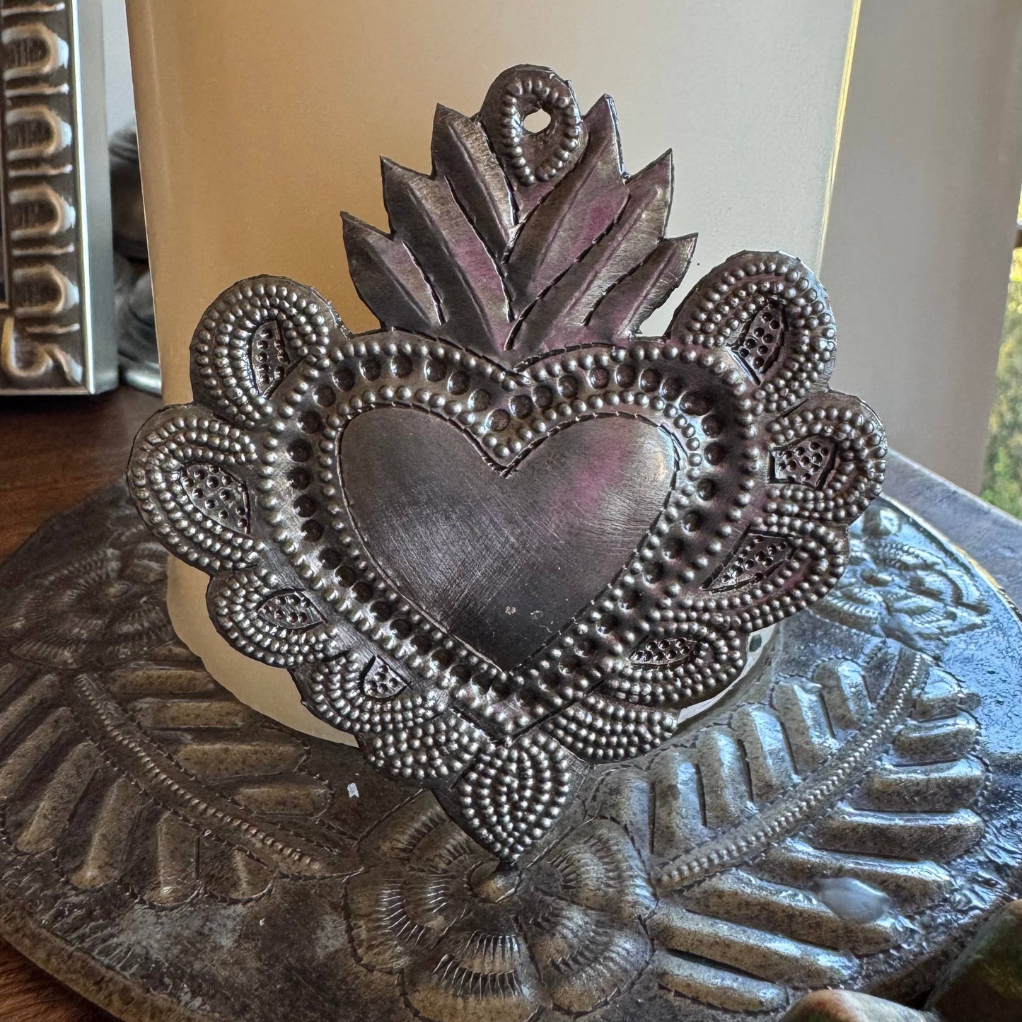 Sacred Heart, Wall Decor,Handmade Metal Haiti 3.25"x3.5"