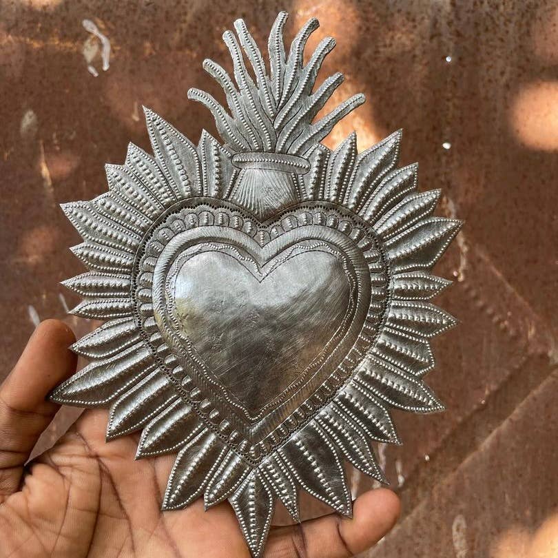 Haitian Metal Sacred Heart 8.5"x6" Handmade Wall Art