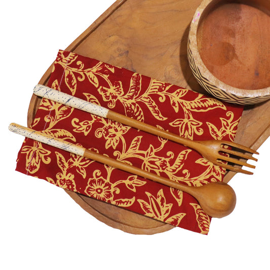Batik Cloth Napkin Set of Two, Cherish, Hand Dyed, 100% Cotton, Red, Yellow