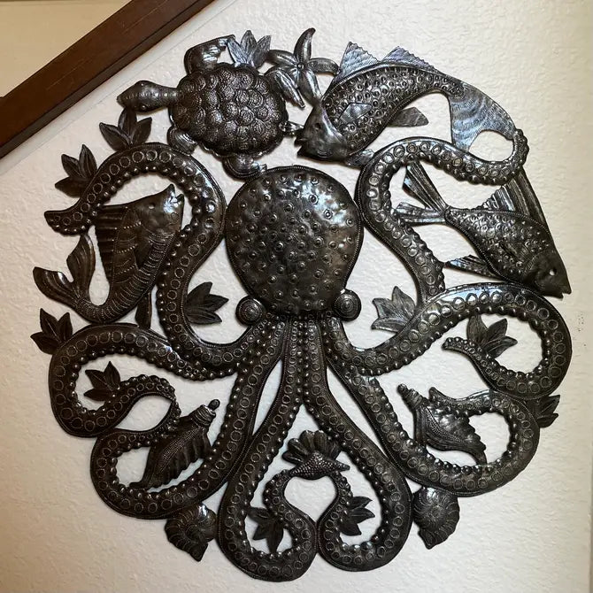 Sea Life, Octopus Recycled Metal Art, 24"