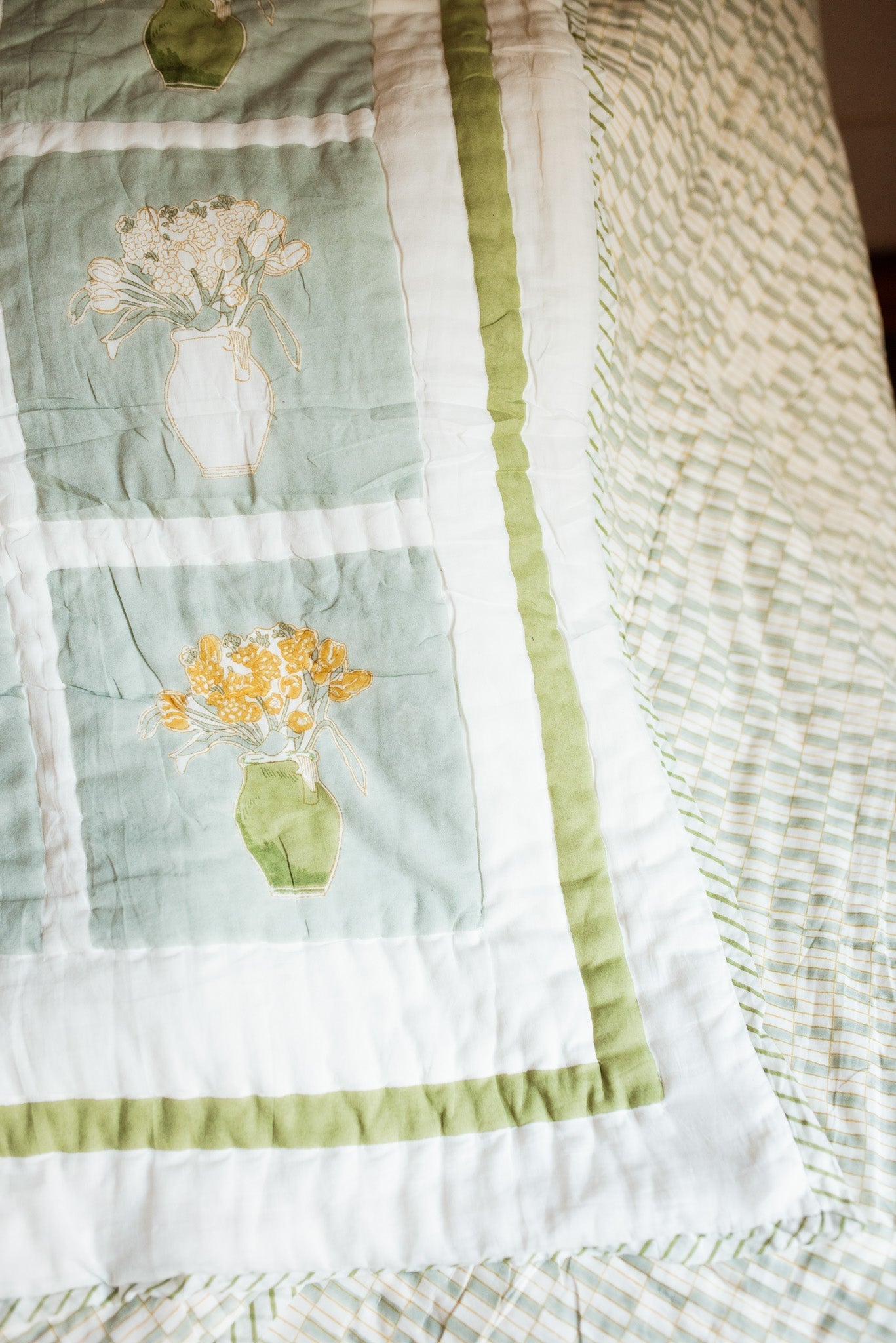 The Mona's Garden - Hand Block Printed Reversible Quilted Throw