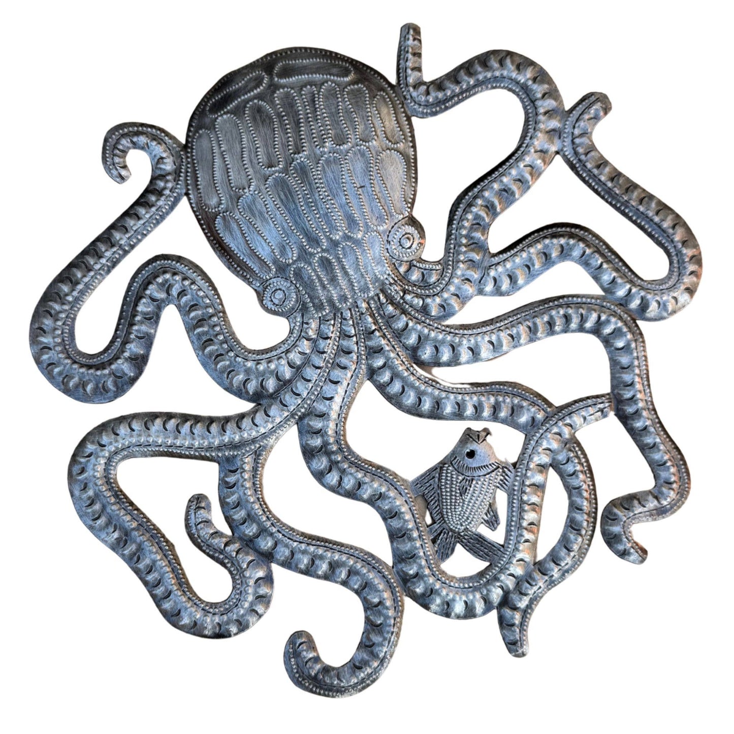 Small Metal Octopus, Sea Life, Nautical, Hand Made 10"