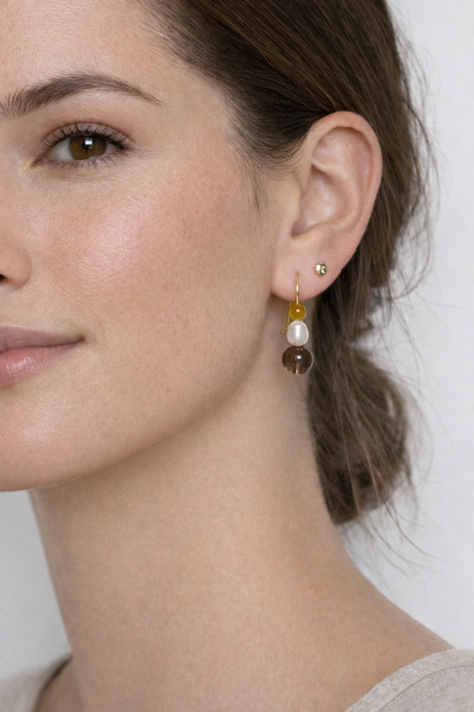 Slate & Pearl Earrings | Gold Fill