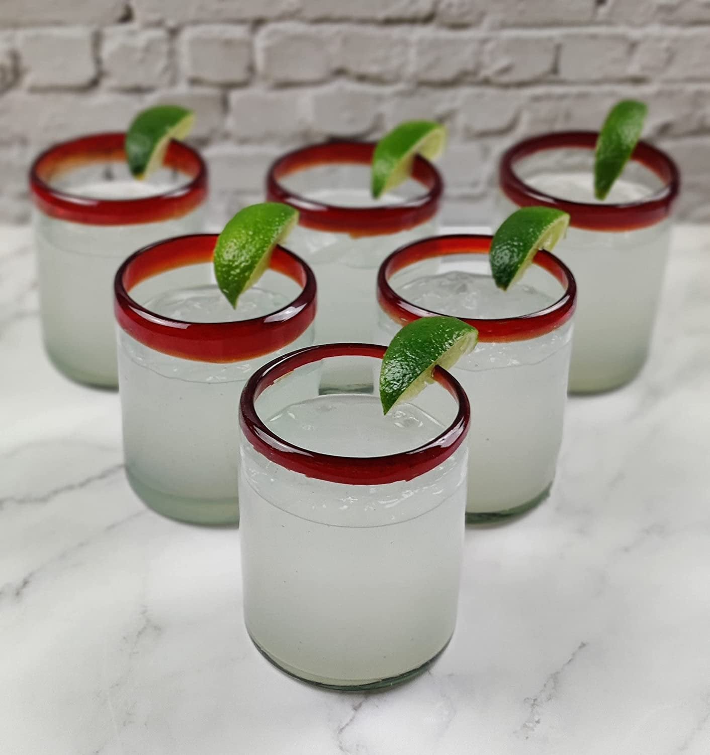 Set of 6 Tumbler Glasses with Red Rims