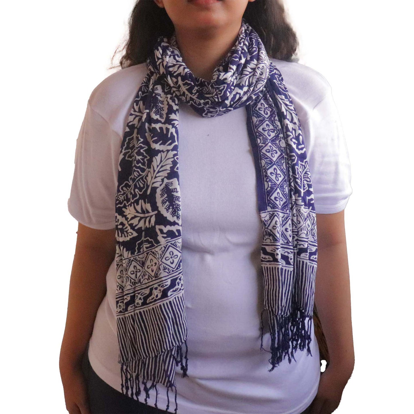Hand Dyed Batik Scarf, 100% Cotton, Scarves, Bandana, Wrap , Blue Leaves