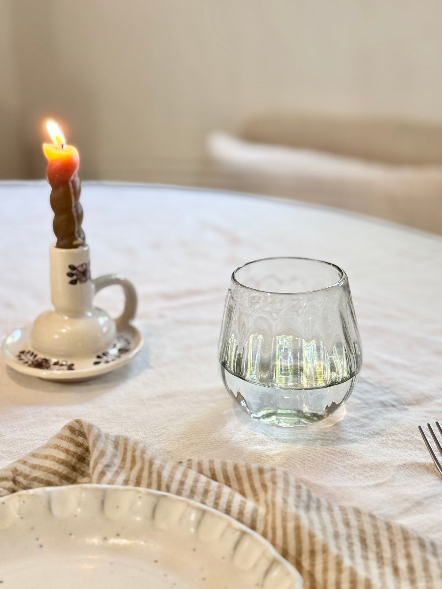 Handblown Oval Fluted Glass, Set of 2