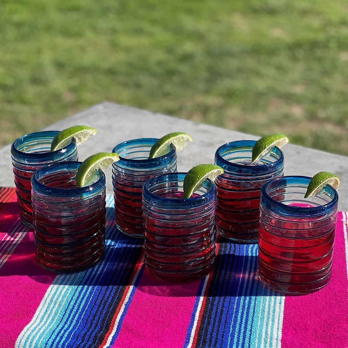 Set of 6 Tumbler Glasses with Aqua Spiral Design