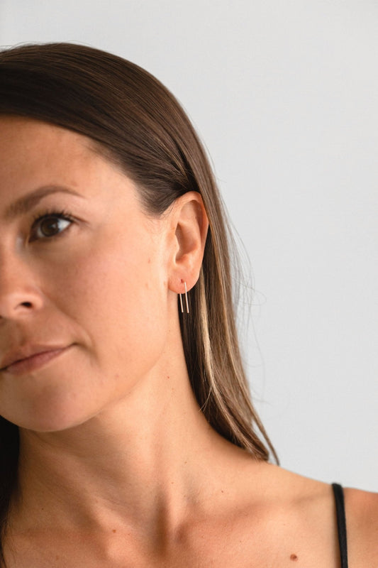 Tiny Staple Threader Earrings | Gold Fill