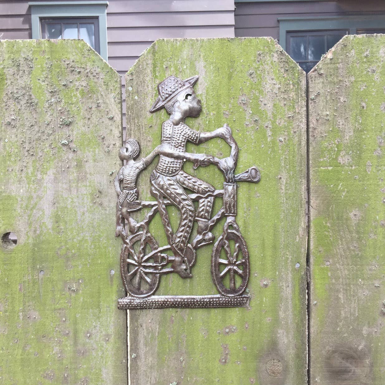 Haitian Metal Wall Art Boy on Bicycle Fair Trade Recycled
