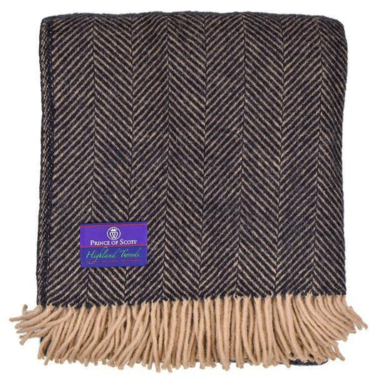 Highland Tweeds Herringbone Roll-Up Travel Blanket ~ Black ~