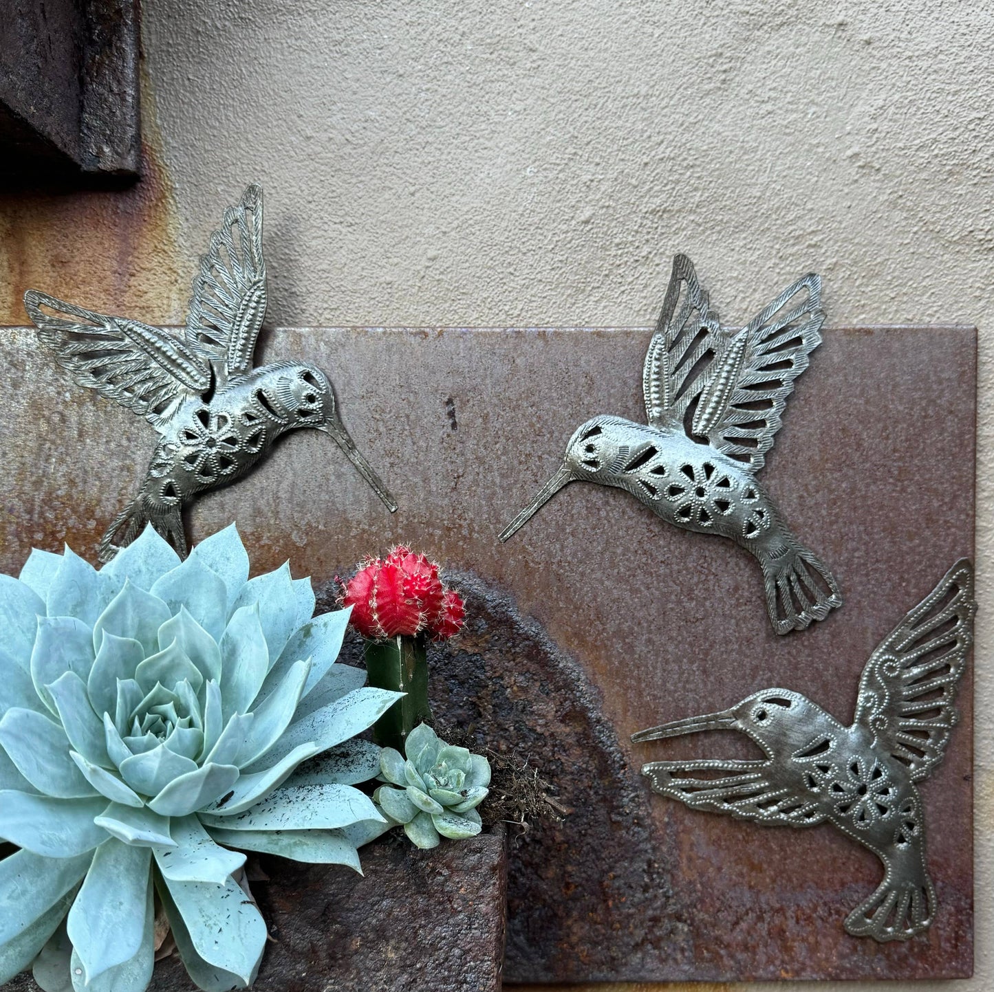 Hummingbird Wall Decor, Home Garden Accent, Floral Cutout