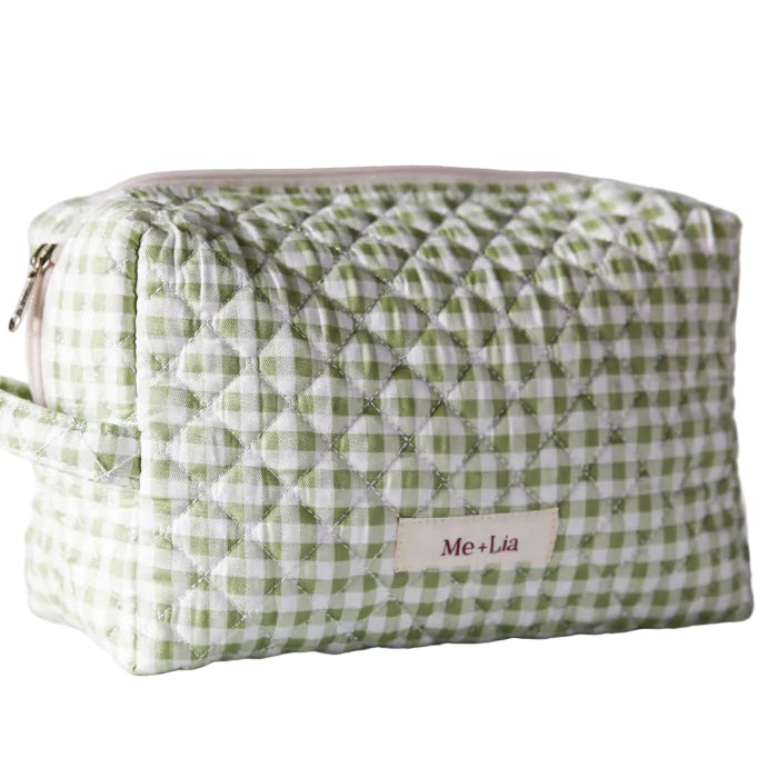 Gingham Matcha Make-up Pouch - Large